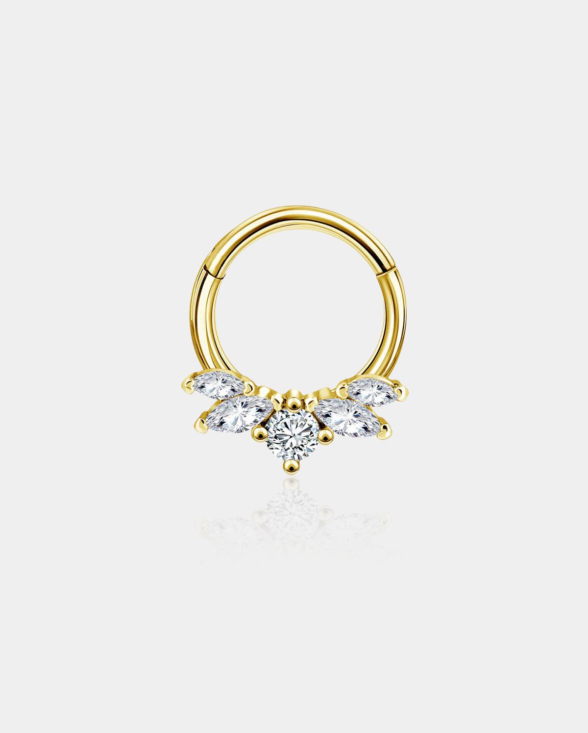 CZ Crown Daith Septum Ring - Gold / 8mm