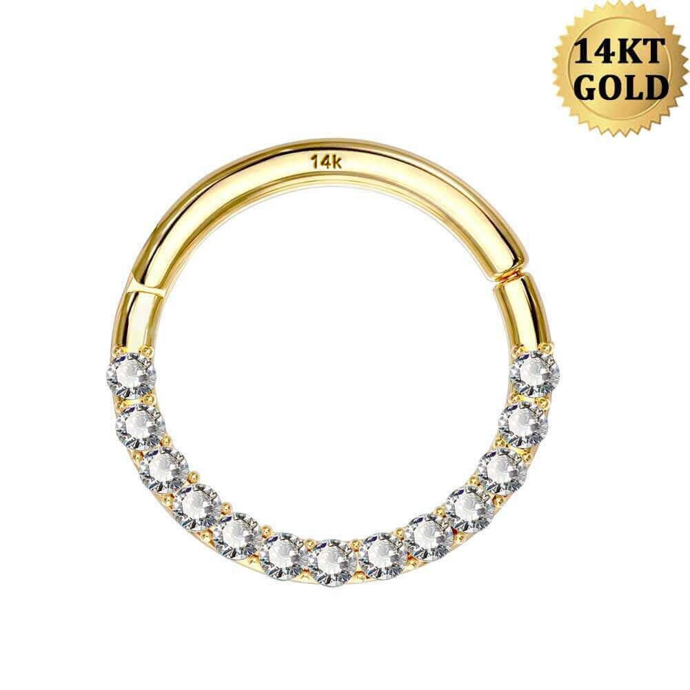 18G 14K Gold Front CZ Segment Septum Ring - 10mm