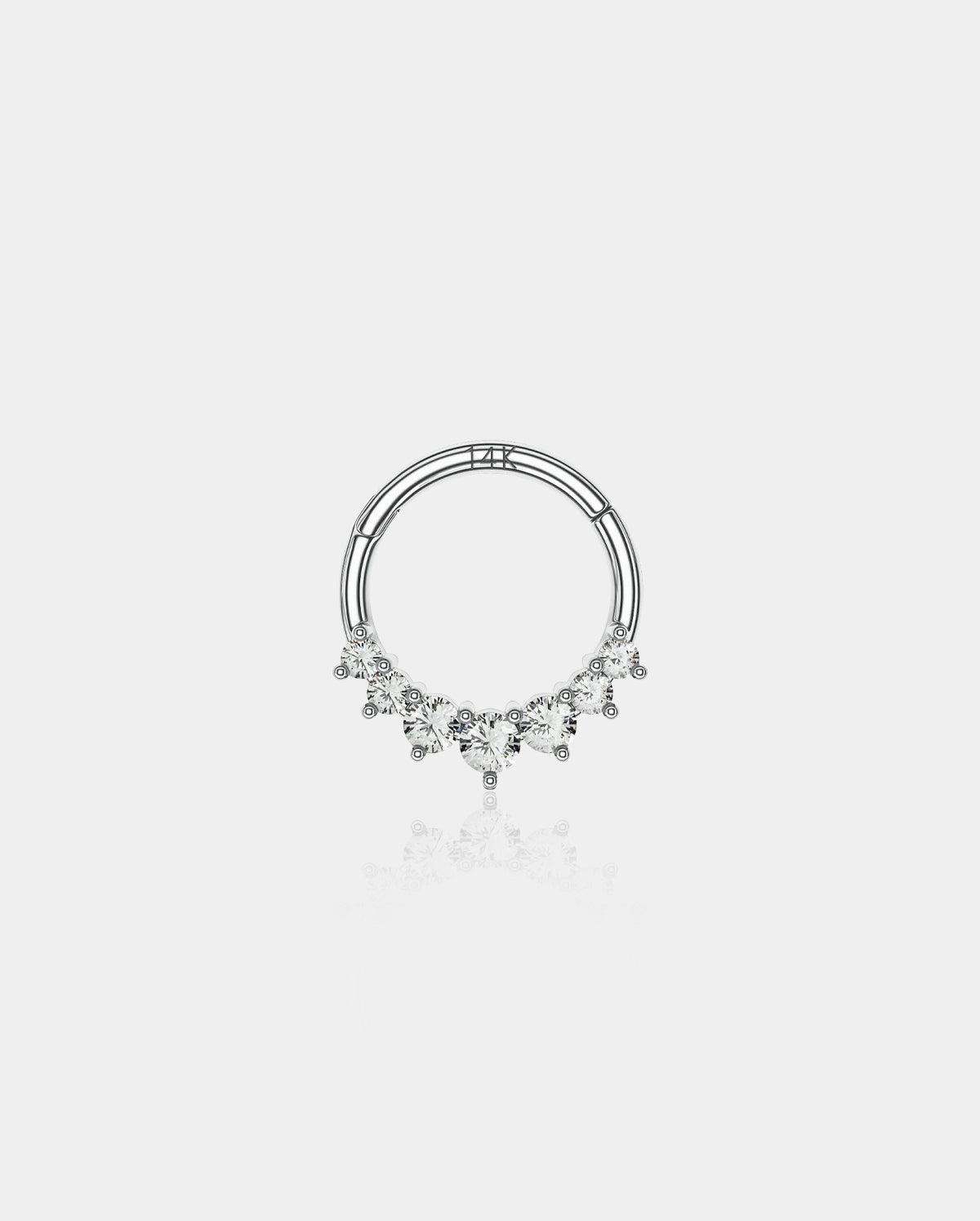 14K White Gold CZ Segment Septum Ring - 10mm