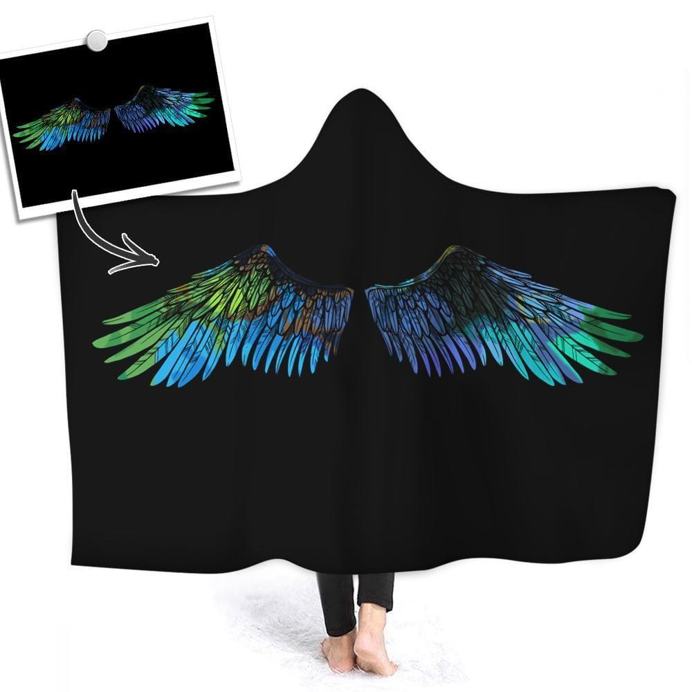 Custom Photo Hooded Blanket Air Conditioning Blanket Wrap with Soft Flannel Wings