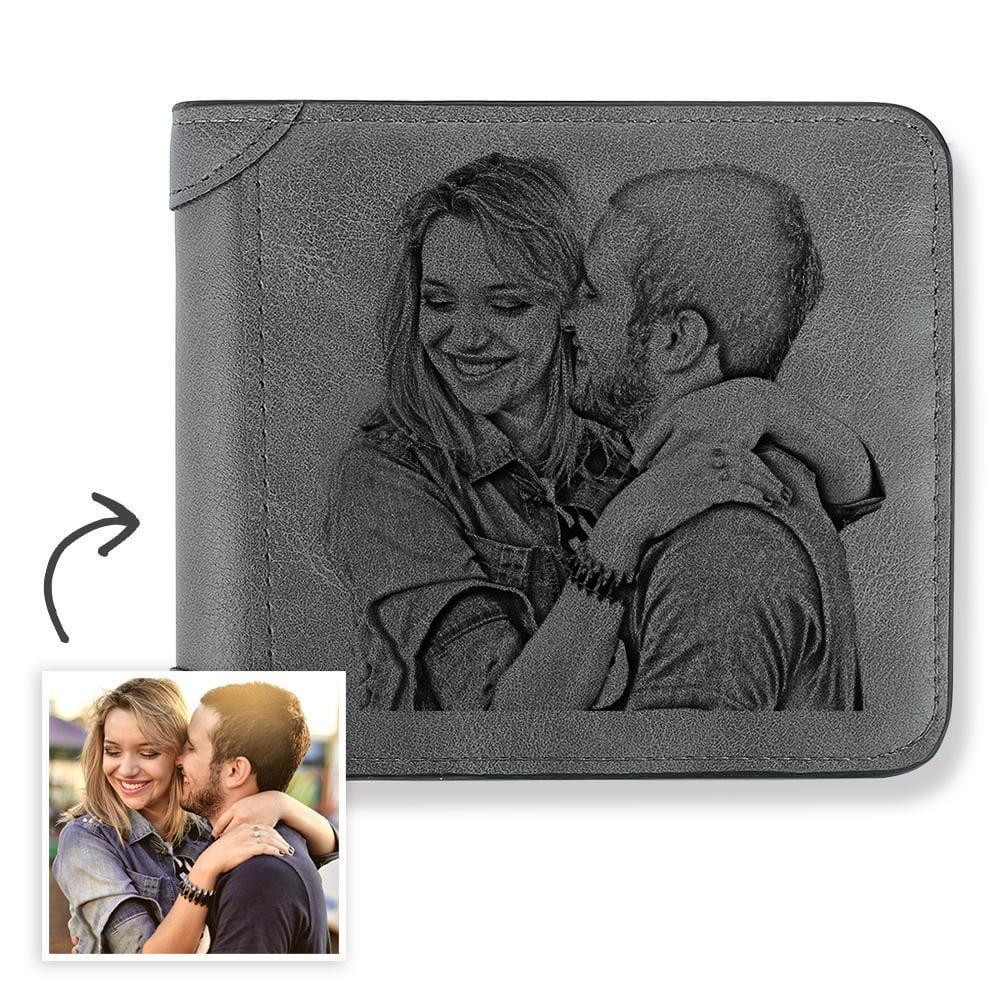 Photo Wallet Leather Wallet Anniversary Gift - Grey