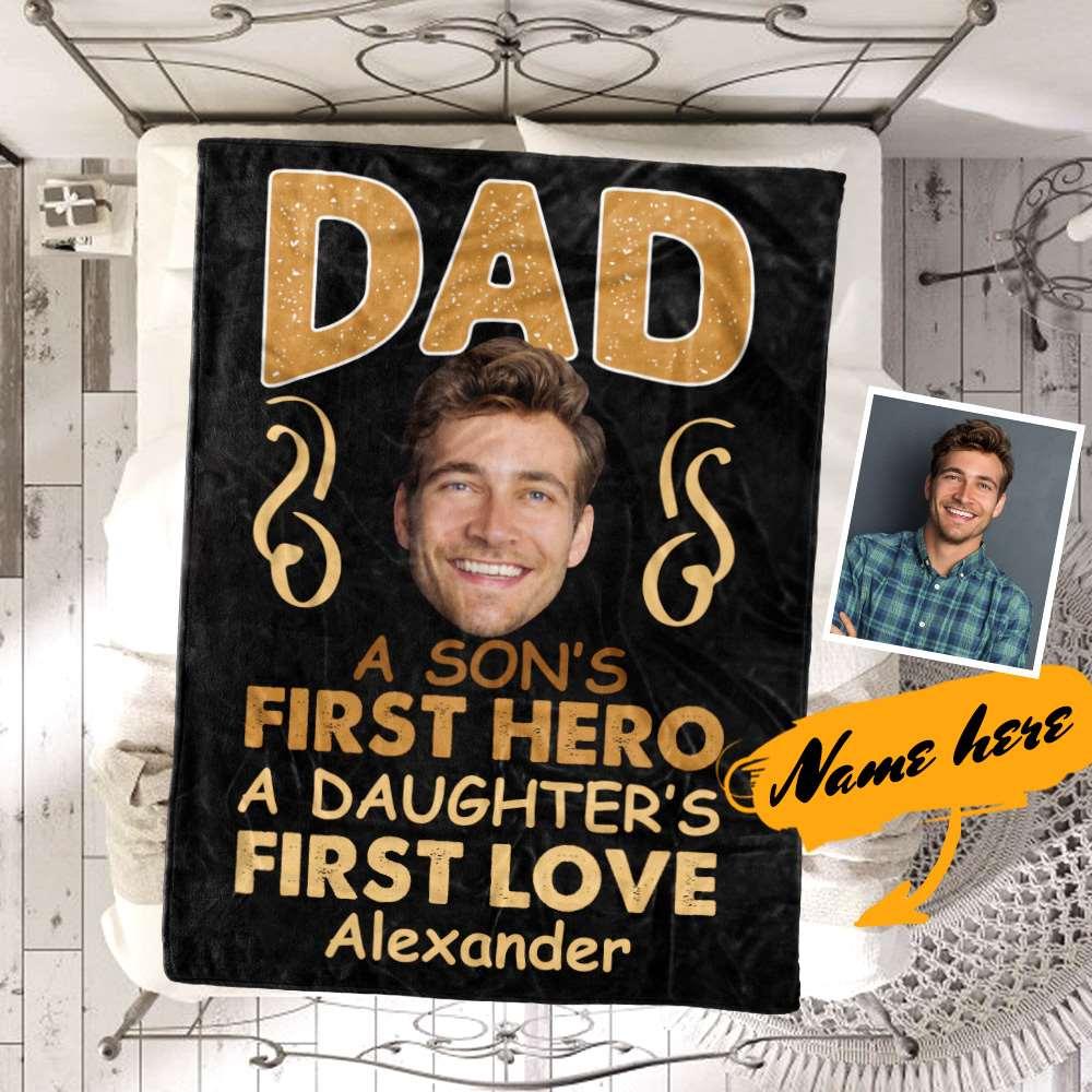New Dad Gift Custom Blanket - "A Son's First Hero, A Daughter's First Love"