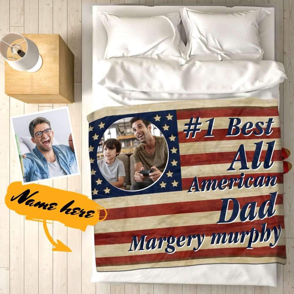 Photo Blanket 4th Of July Gifts for Dad - Best American Dad