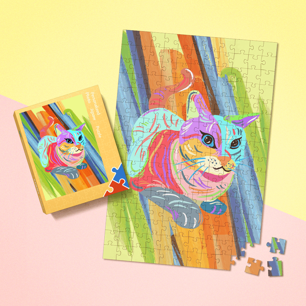 Trippy Puzzle Custom Photo Puzzle Colourful Cat Puzzle Funny Gifts