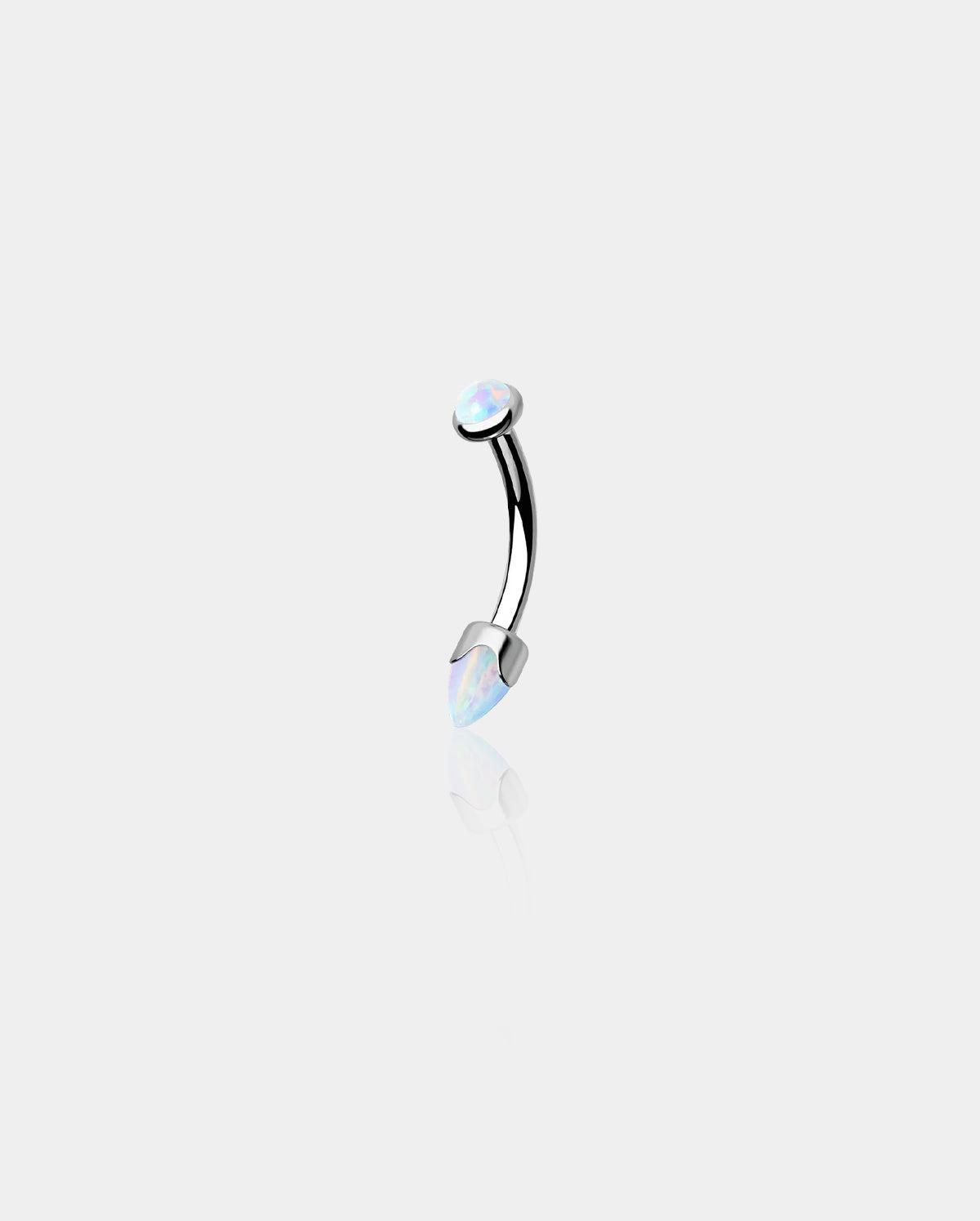 Opal Internally Threaded Titanium Eyebrow Ring - White