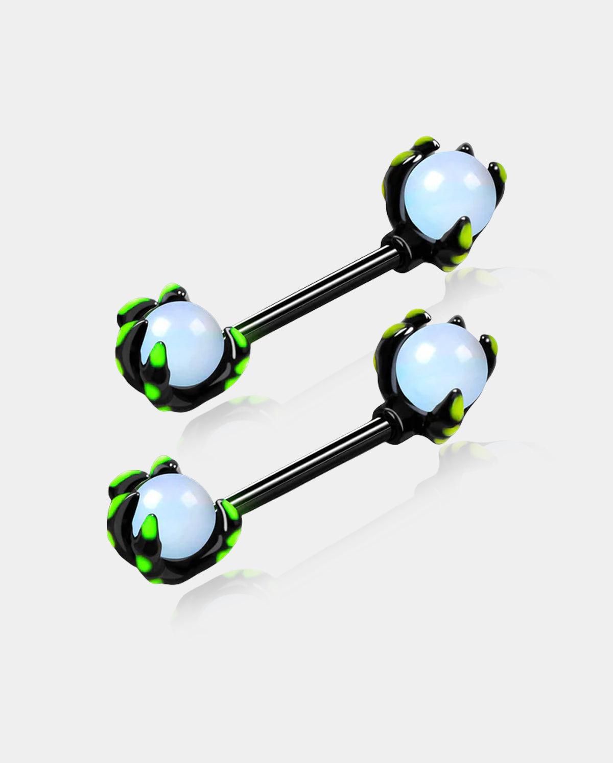 2Pcs Dragon Claws Gemstone Nipple Rings Pack - Black Green
