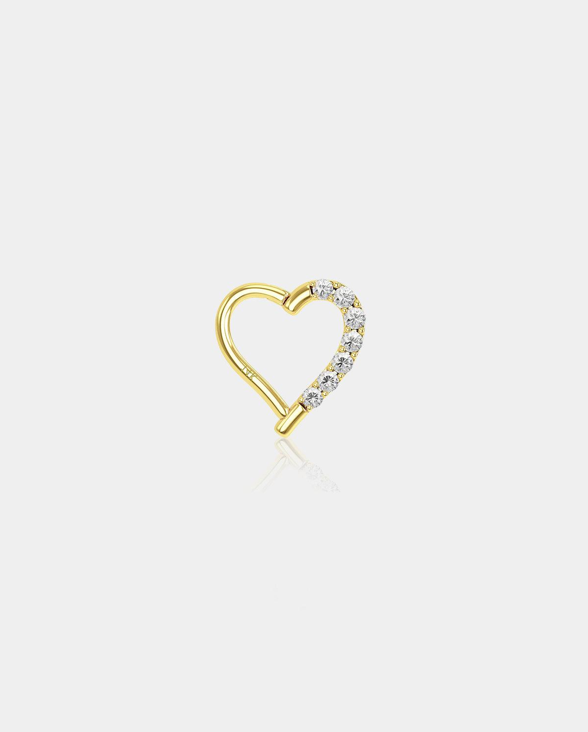 14K Gold CZ Heart Shaped Daith Earring - Left / 8mm
