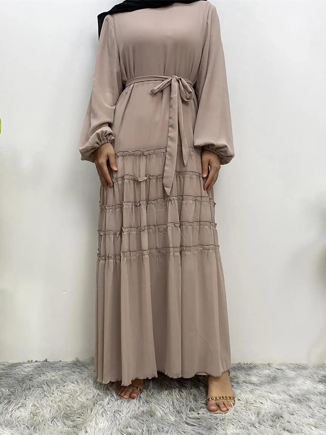 women's Plain Belted Tiered Layer Dress, Elegant Bishop Sleeve Tie Waist Long Dress for Party Holiday Wedding Guest, Ladies Summer Clothes