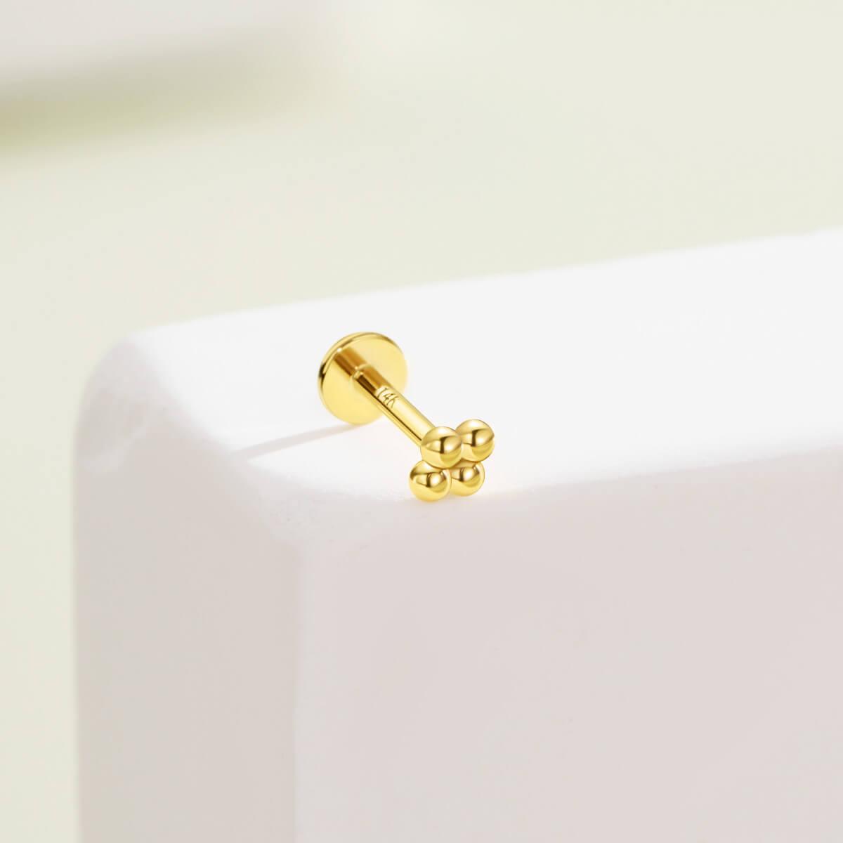 14K Gold Beans Top Threadless Cartilage Stud - Titanium Post Only / 16G-6mm