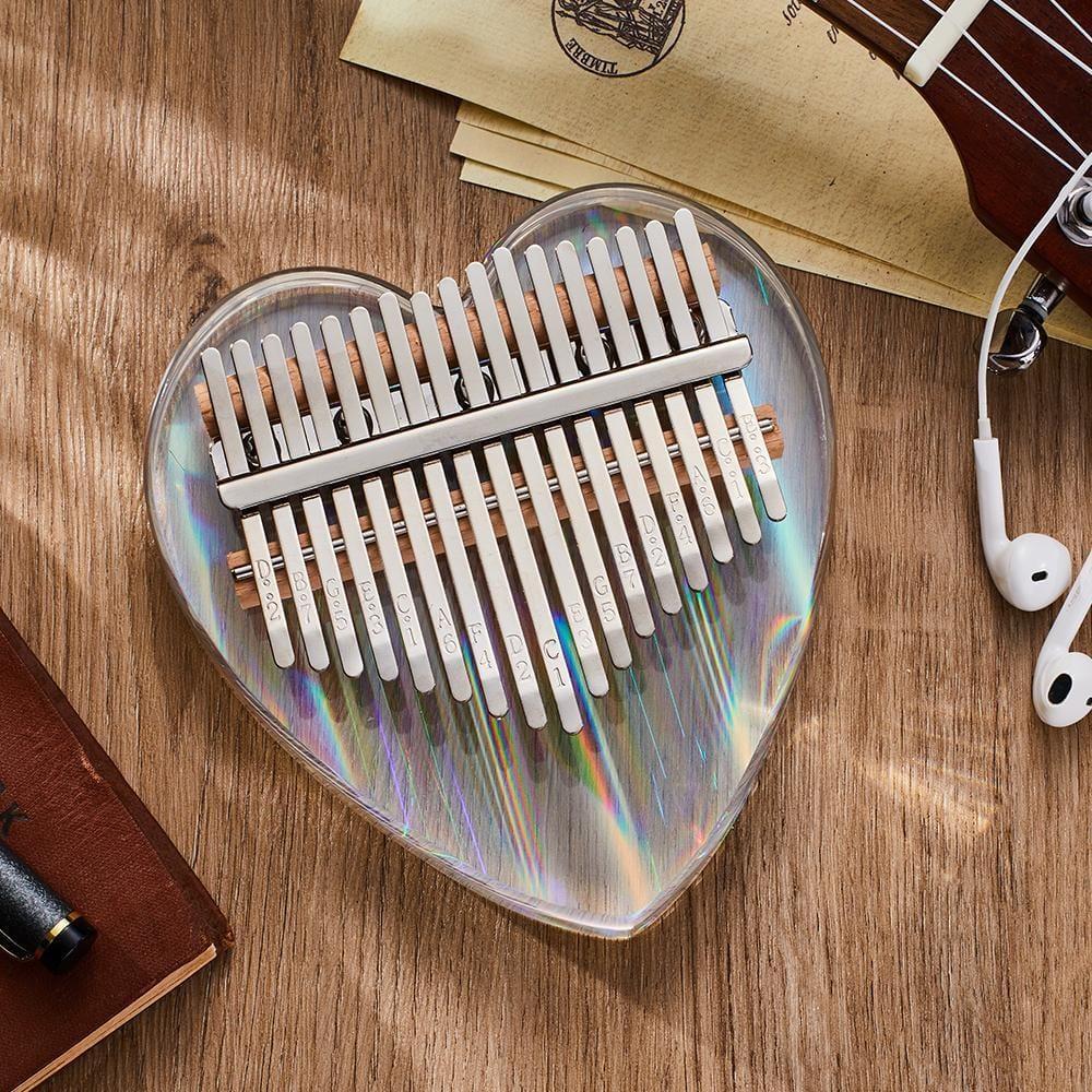 Mini Kalimba Thumb Piano 17 Keys Christmas Gifts for Kids Crystal Rainbow Heart
