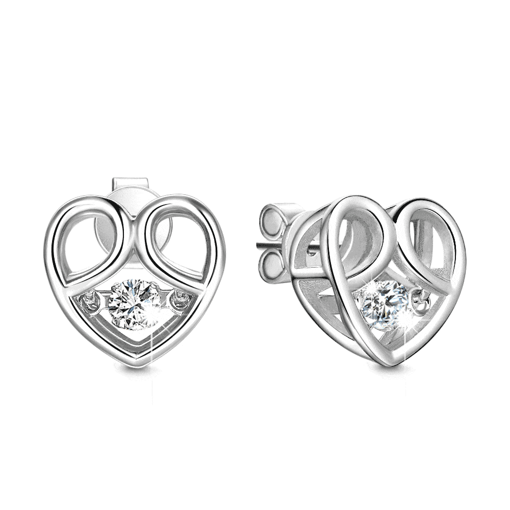 Zirconia Heart Stud Earrings Plated Silver Gifts For Girlfriend