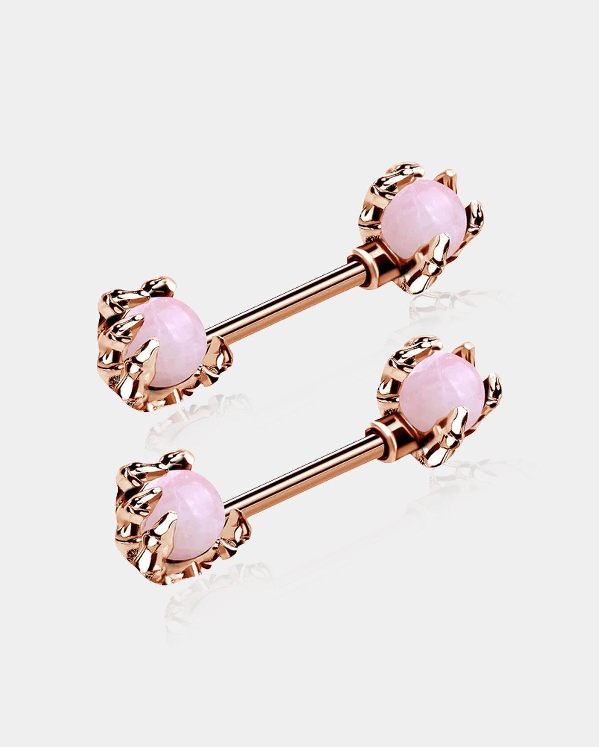 2Pcs Dragon Claws Gemstone Nipple Rings Pack - Rose Gold