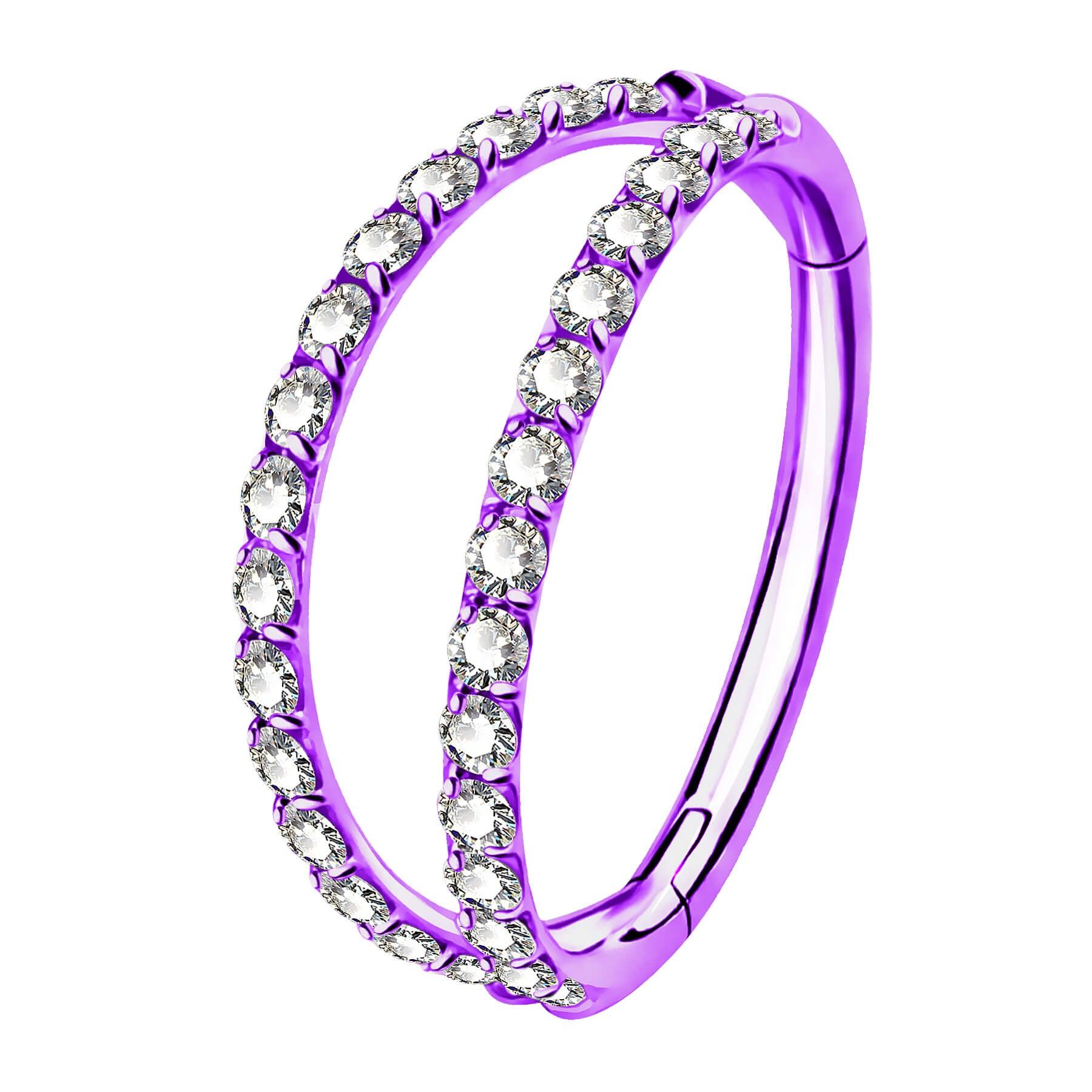 18G CZ Double Hoop Segment Nose Ring - Purple / 6mm