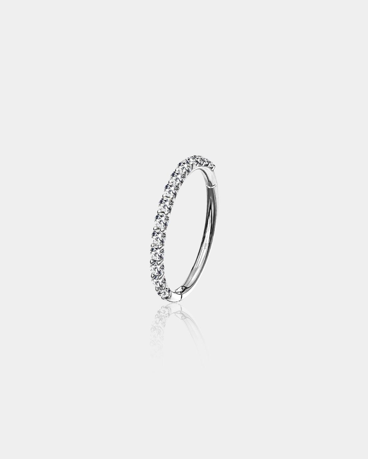 14K White Gold CZ Segment Cartilage Earrings - 10mm