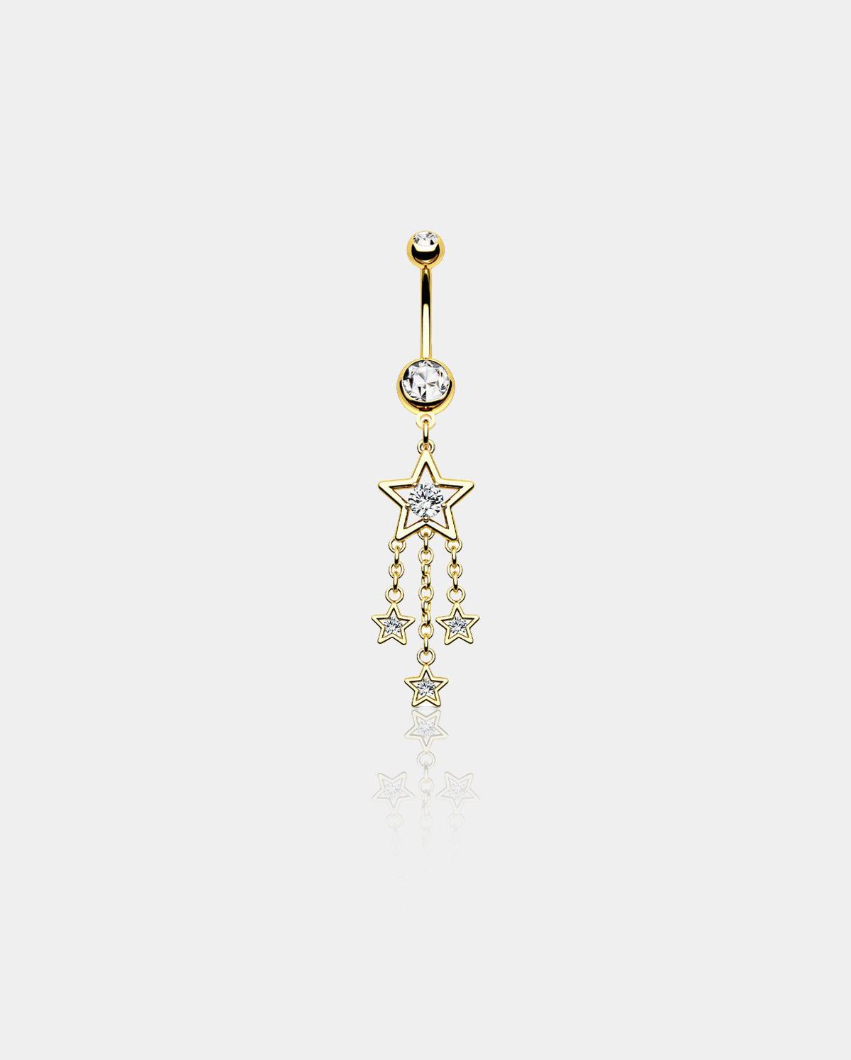 Stars CZ Dangle Belly Ring - Gold