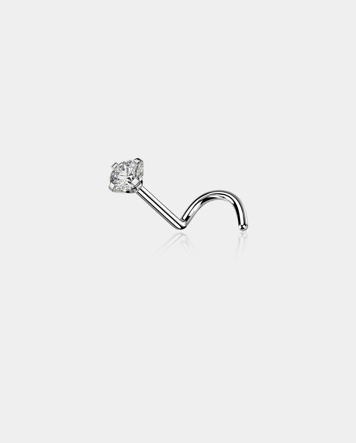 Titanium CZ Threadless Screw Nose Stud - 3mm