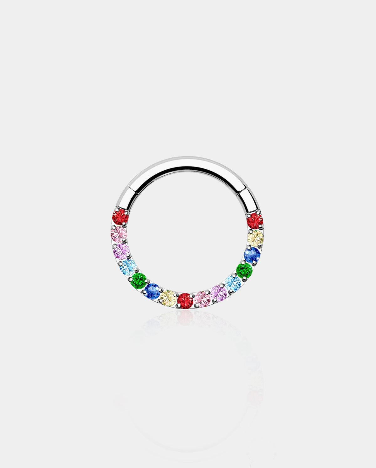 Colorful Front CZ Septum Daith Ring - Silver