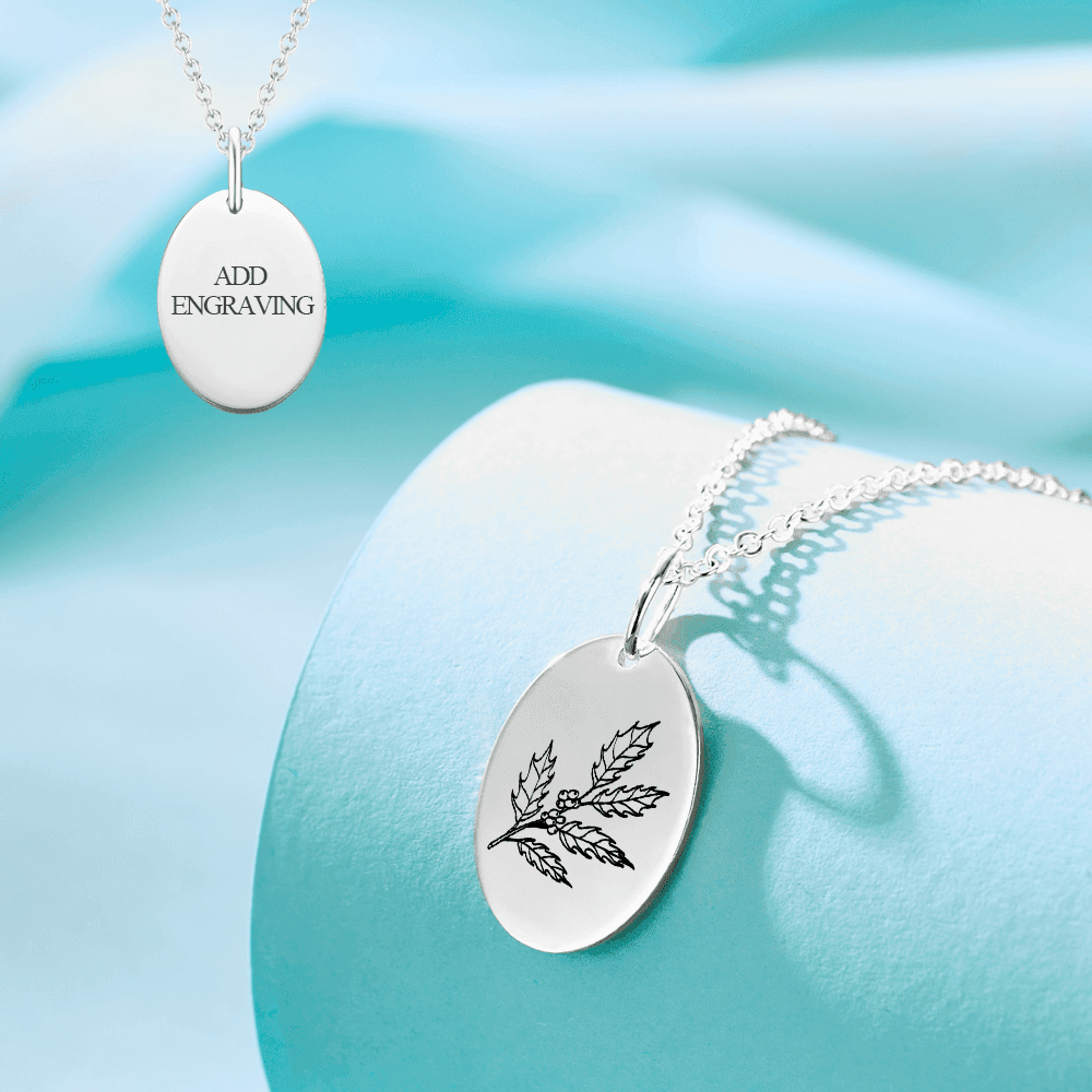 December Birth Flower Necklace Engraved Necklace Personalized Gifts