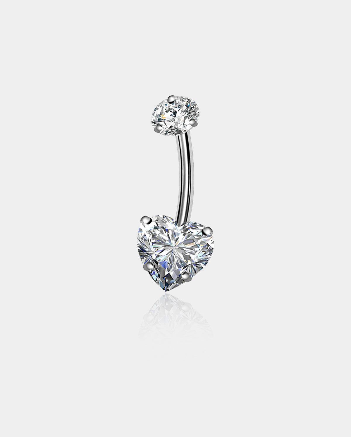 Round & Heart CZ Titanium Belly Ring - 10mm