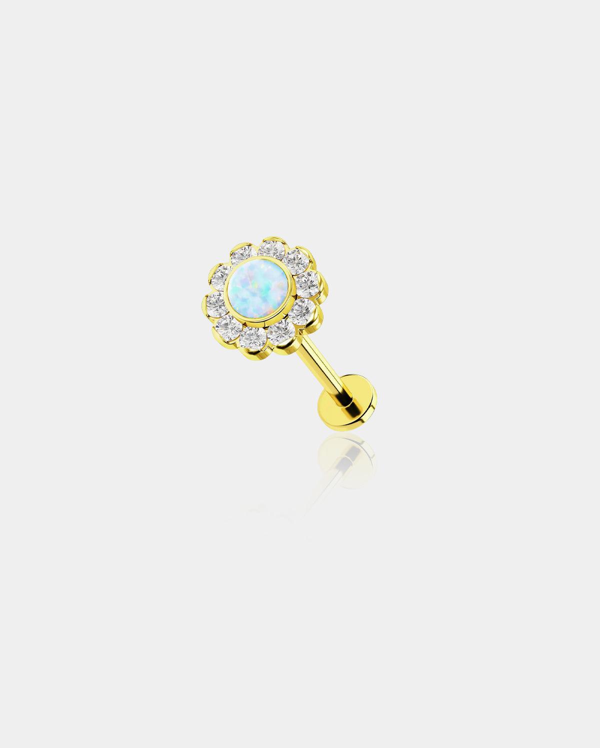 Opal Internally Threaded Titanium Labret Stud - Gold