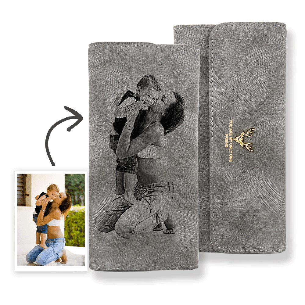 Gift For Mom Custom Photo Wallet - Grey