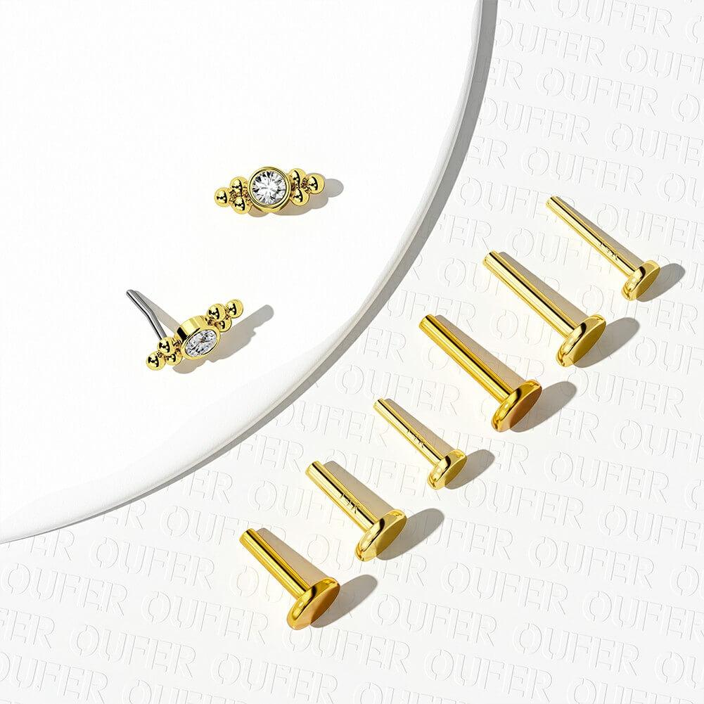 14K Gold Symmetry Beads Threadless Labret Stud - 14K Post only / 18G-8mm