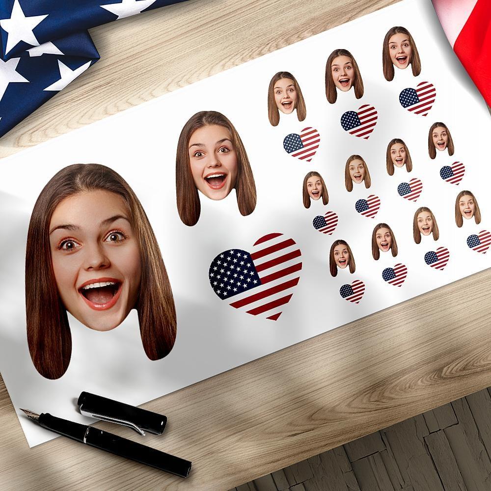 July 4th Gifts Custom Photo Face Sticker Independence Day I Love America
