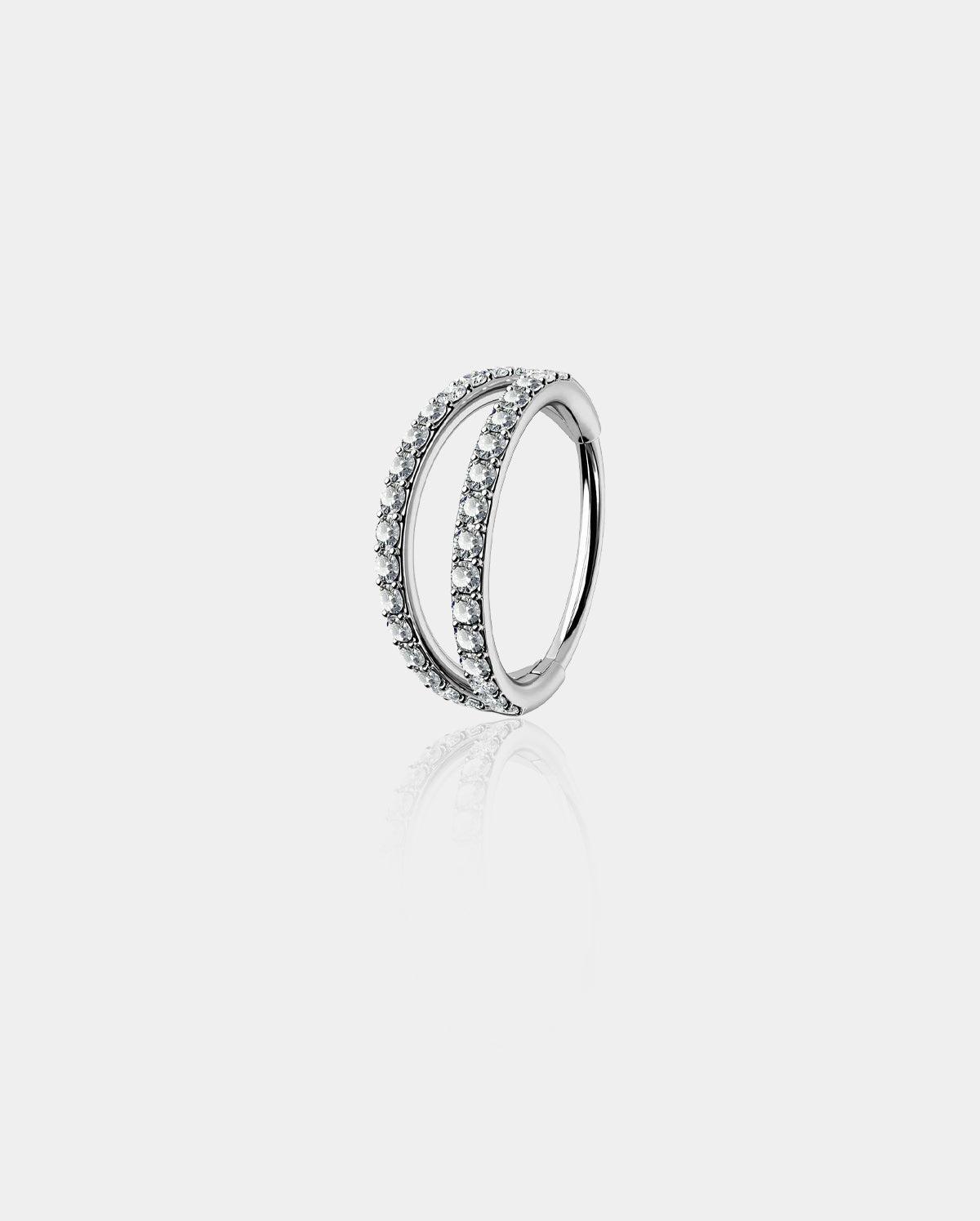 20G Double Hoop CZ Titanium Nose Ring - Silver / 7mm