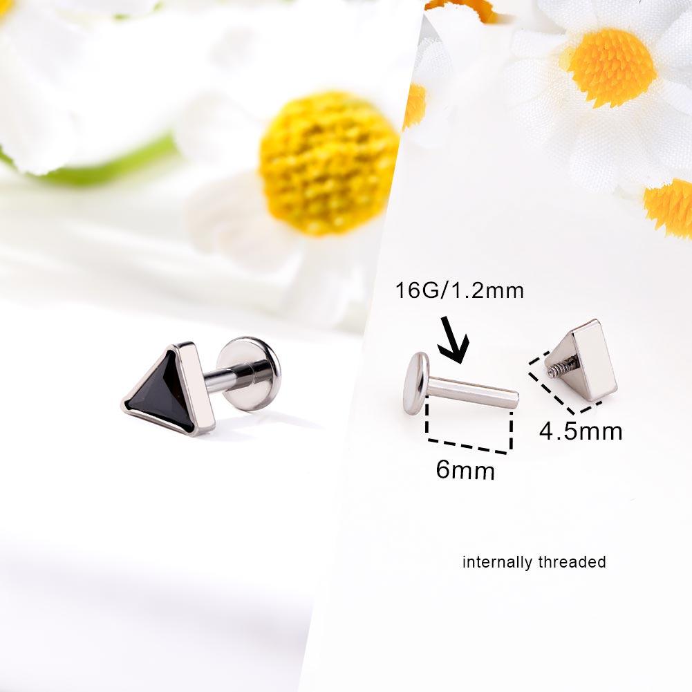Triangle CZ Internally Threaded Titanium Cartilage Stud - Black