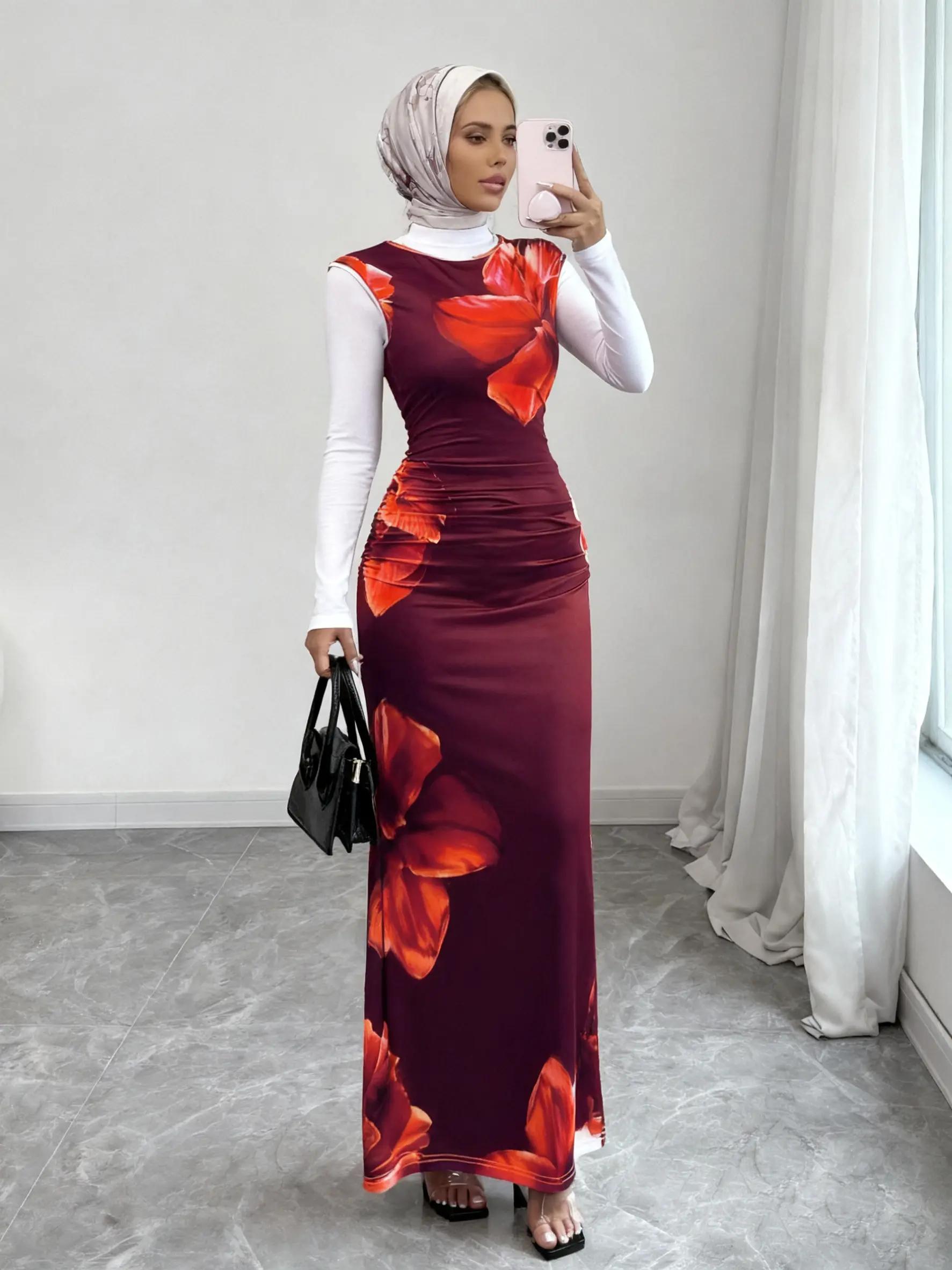 women's Floral Print Tube Mermaid Dress, Elegant Sleeveless Maxi Dress for Party Wedding Guest, Ladies Summer Clothes, Womenswear