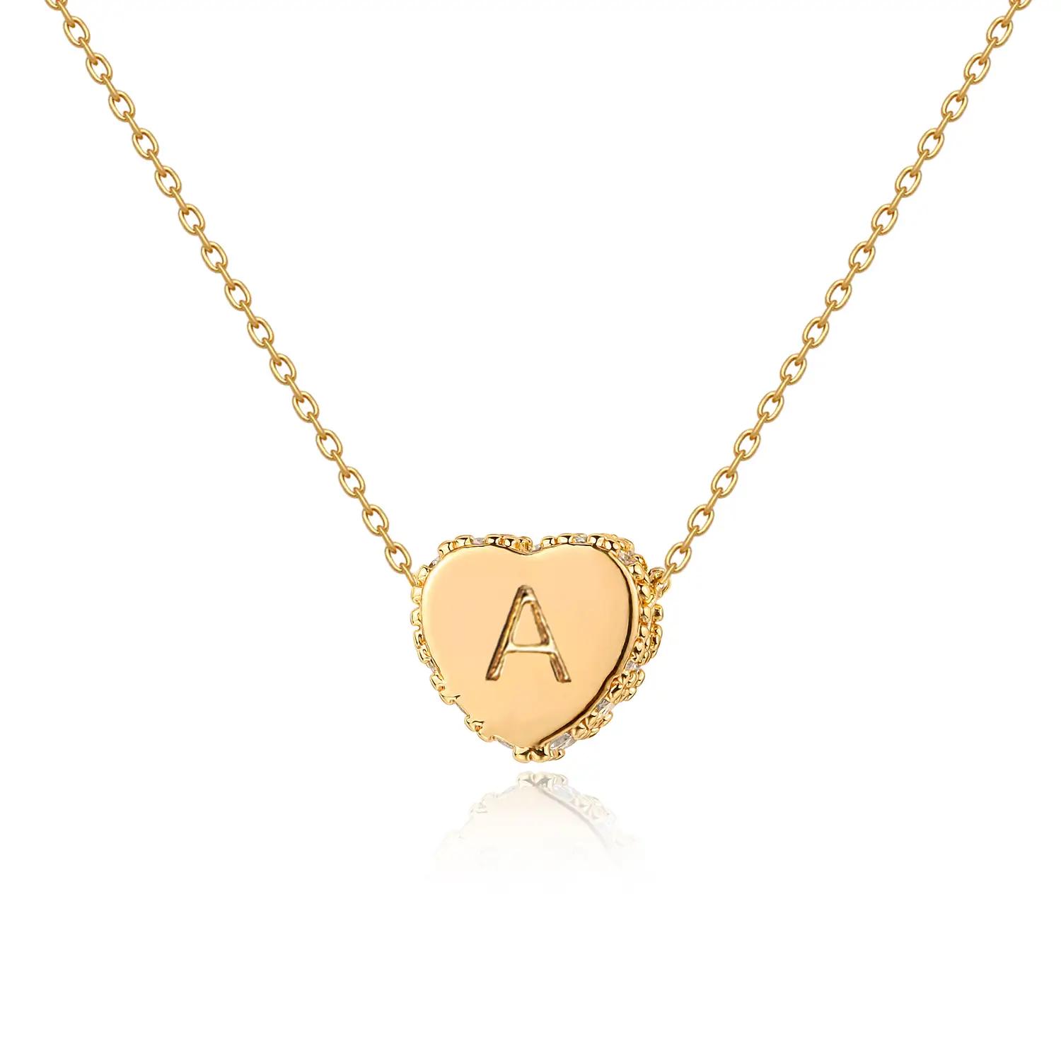 Fettero Tiny Gold Initial Heart Necklace Handmade Dainty Personalized Letter Heart Choker Necklace Gift For Women Necklace Jewelry