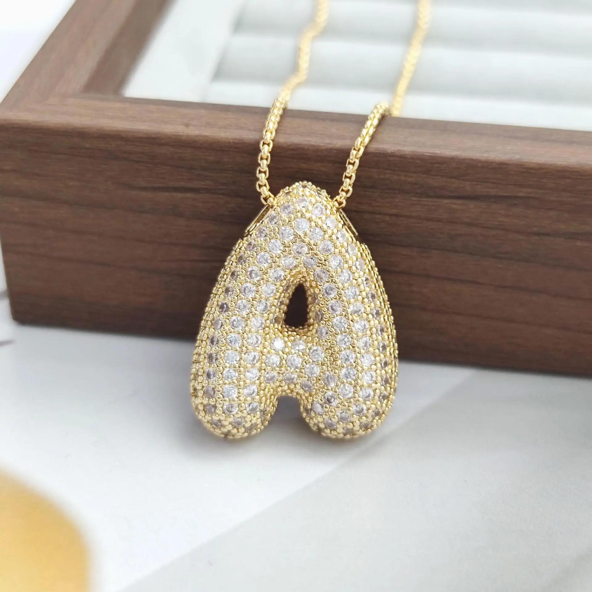 Cubic Bubble Initial Letter Necklace for Women - Elegant A-Z Alphabet Name Pendant Necklace with Rhinestone - Personalized Gift Initial Letter