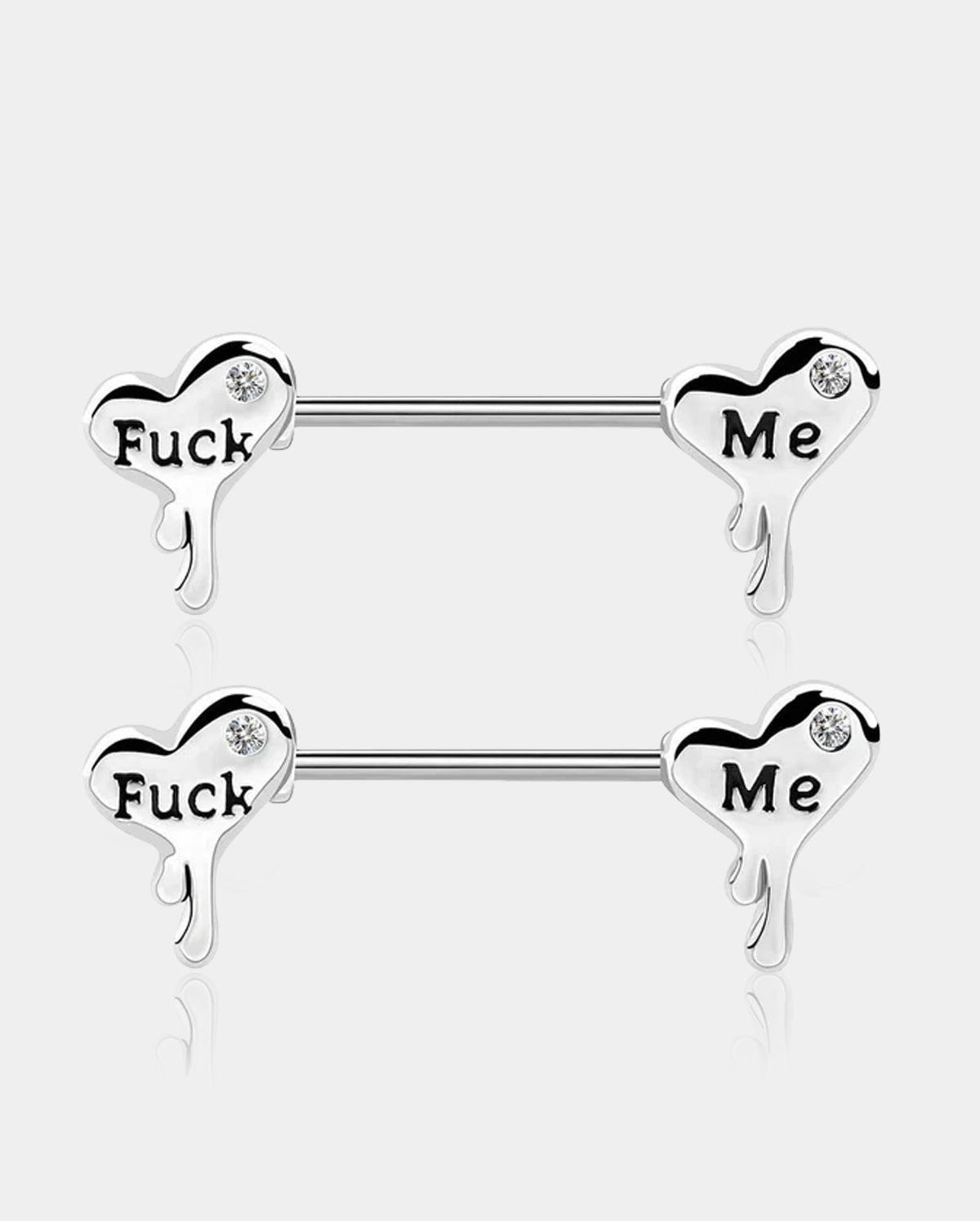 2Pcs Melting Heart and Letter Nipple Rings Pack - Style2