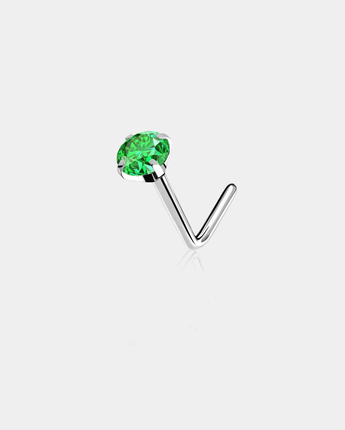 Vibrant CZ Titanium Nose Stud - Green