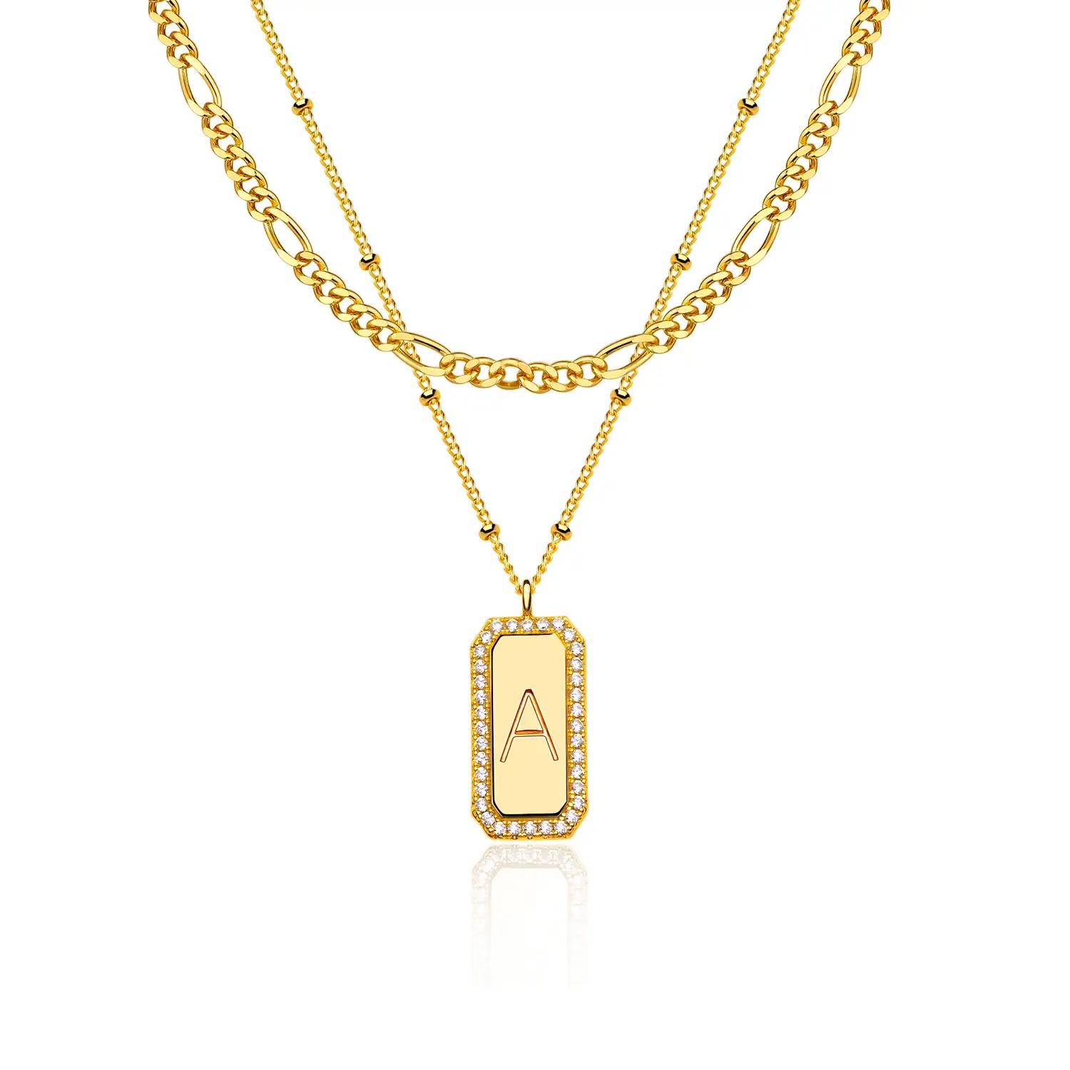 Fettero Dainty Layered Initial Necklaces for Women Trendy Figaro Chain Necklace Initials Necklace initial letter pendant necklace