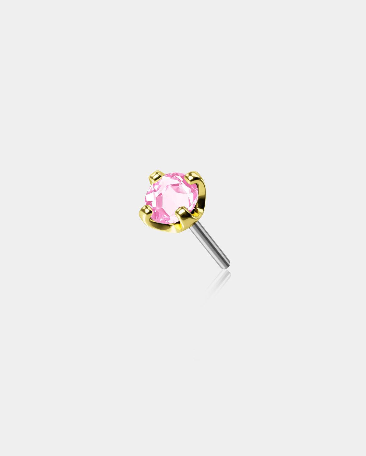 14K Gold Colorful CZ Threadless Nose Stud - 14K Top Only / Pink