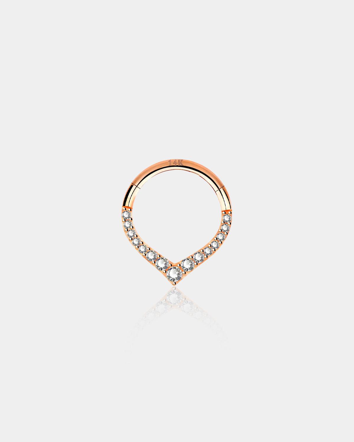 14K Rose Gold CZ V-Shape Segment Septum Ring - 8mm