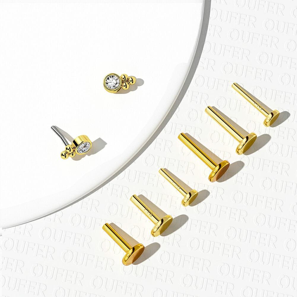 14K Gold CZ Beads Threadless Nose Stud - Titanium Post Only / 16G-8mm