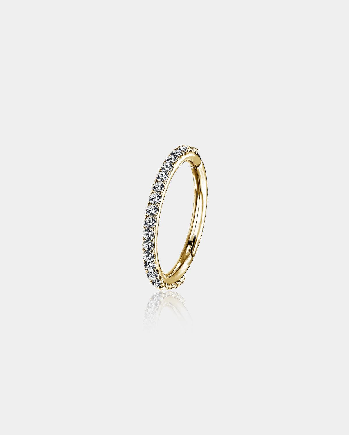 14K Gold CZ Segment Daith Hoop - 10mm