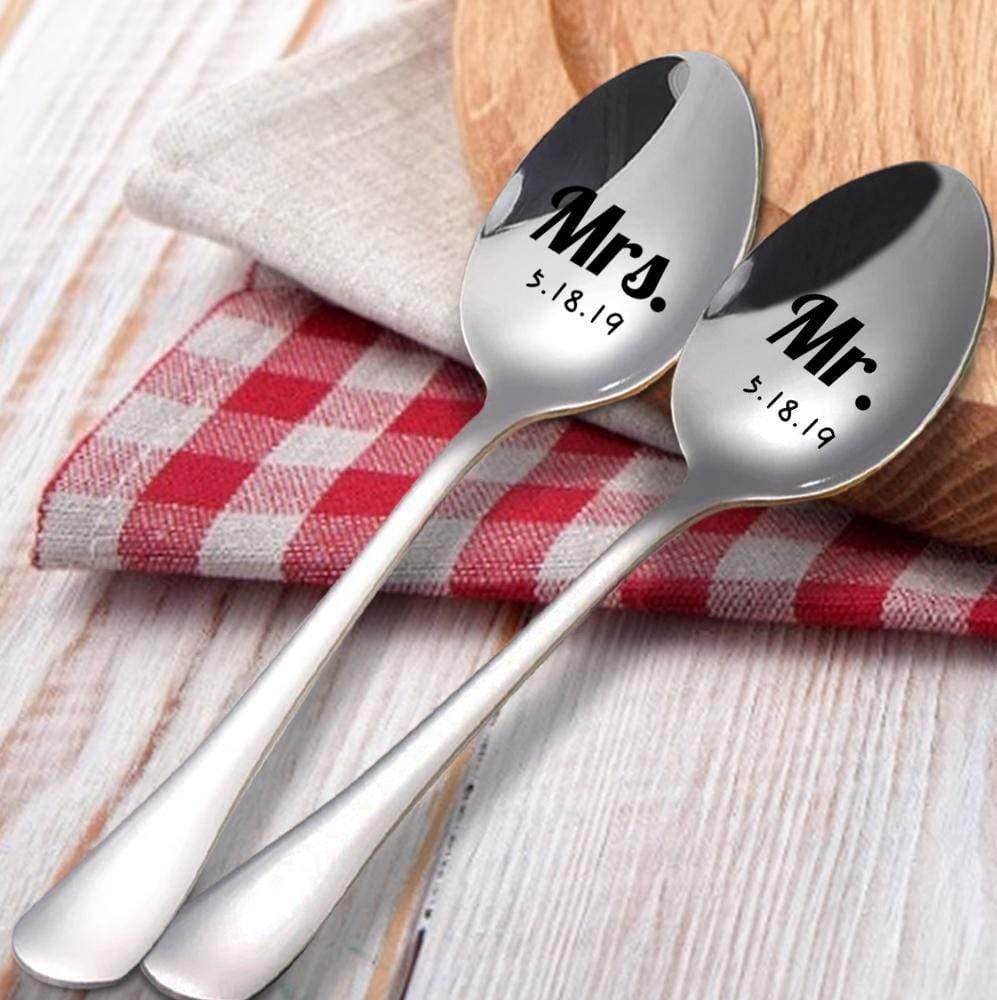 Custom Engraved Spoon Mr Mrs Date Anniversary Gifts