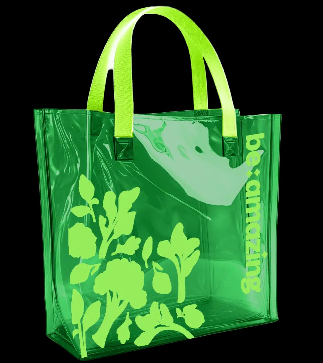 Be Amazing Green Transparent Tote - Y2K Style Green Design Tote
