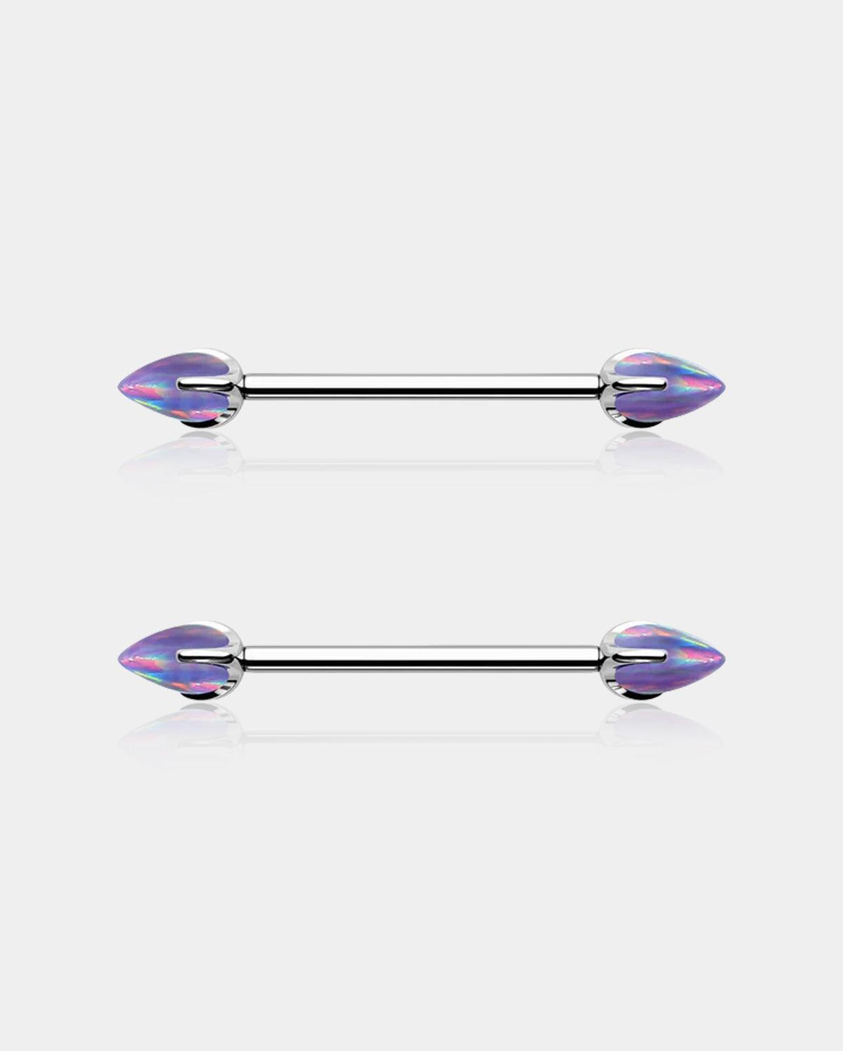 Internally Threaded Opal Titanium Nipple Ring Pair - Purple