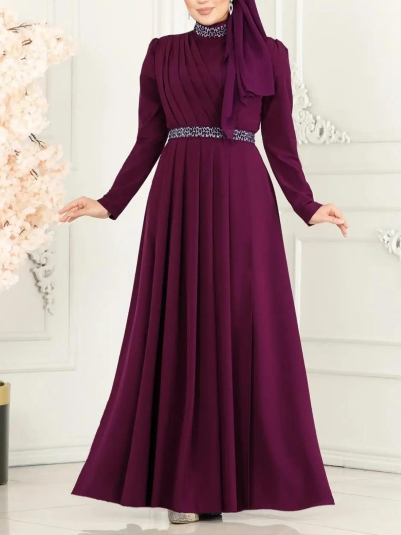 women's Plain Ruffle Trim Belted Long Sleeve Dress, Elegant Stand Collar Dress for Party Wedding Guest, Ladies Clothes for All Seasons
