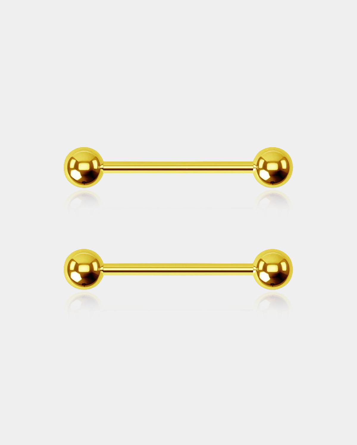 2PCS Internally Threaded Titanium Nipple Rings Pack - Gold