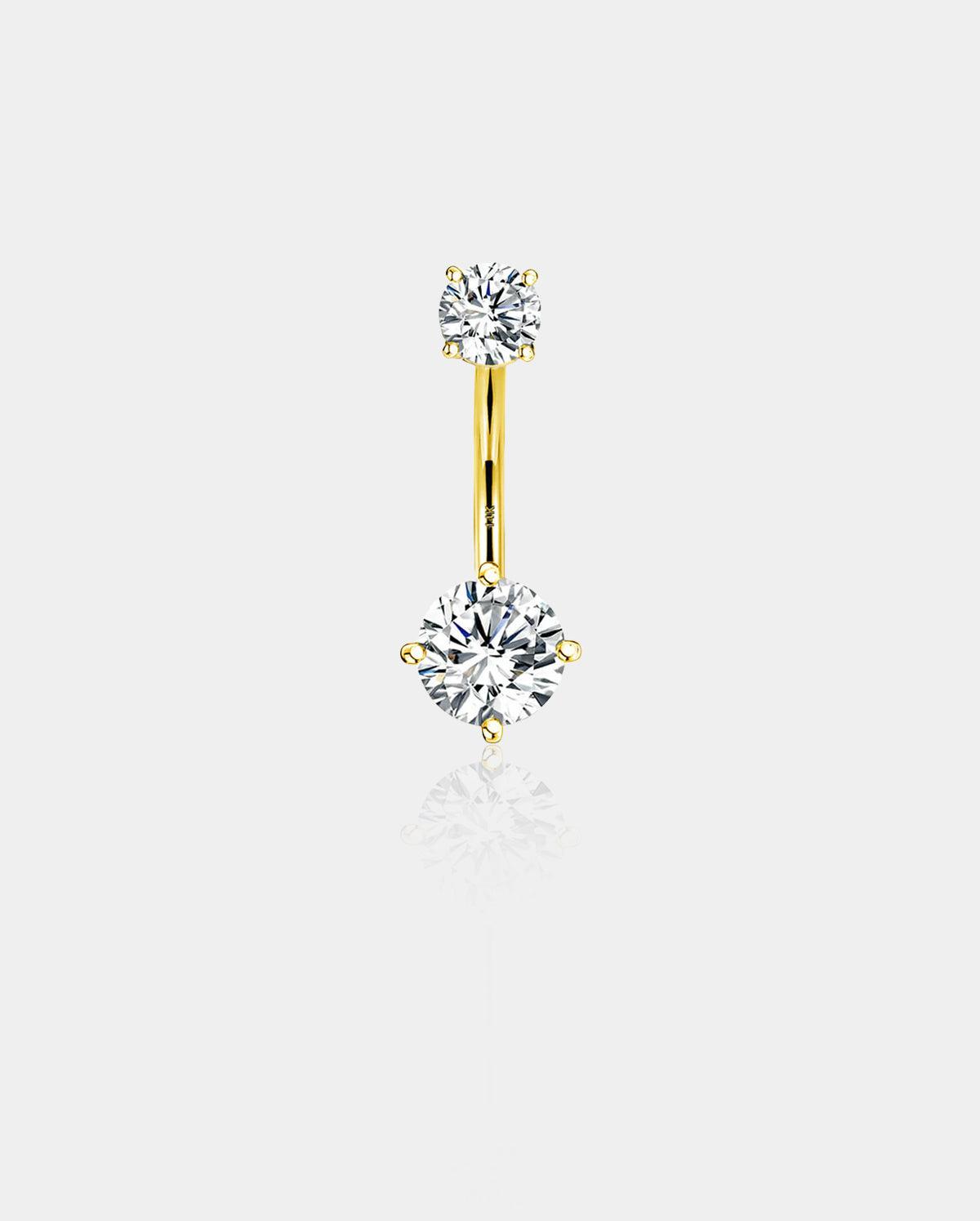 14K Gold Round CZ Internally Threaded Belly Ring