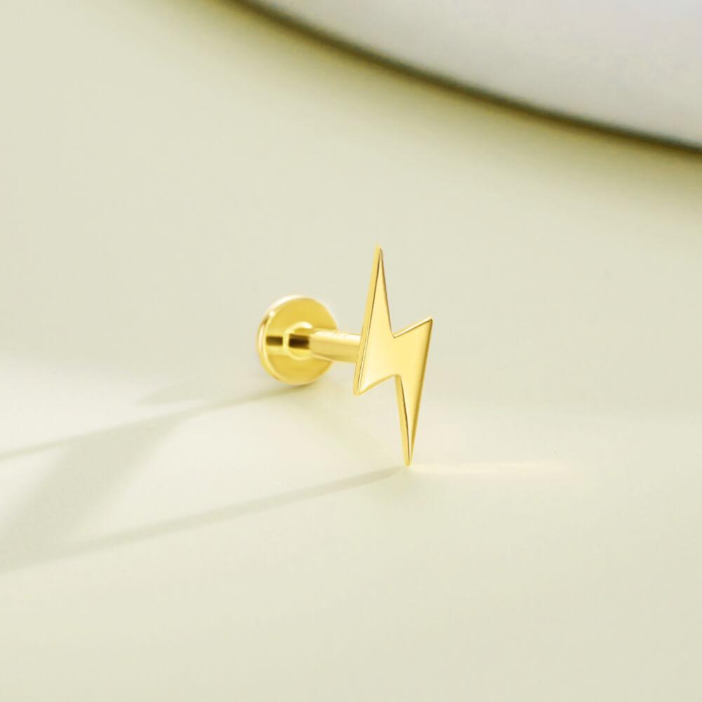 14K Gold Lightning Bolt Threadless Nose Stud - 14K Post Only / 18G 8mm