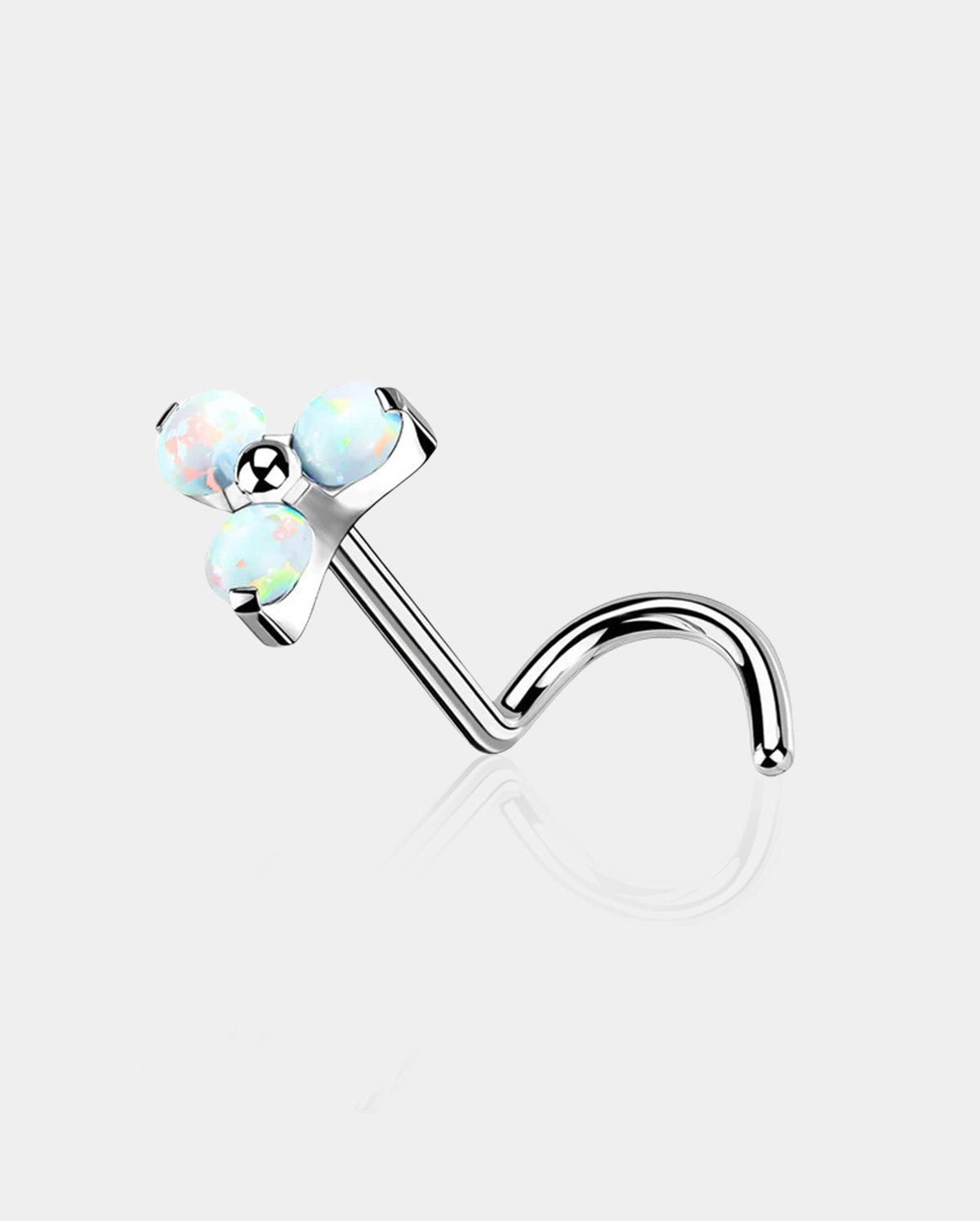 Three Opal Titanium Threadless Nose Stud - Opal