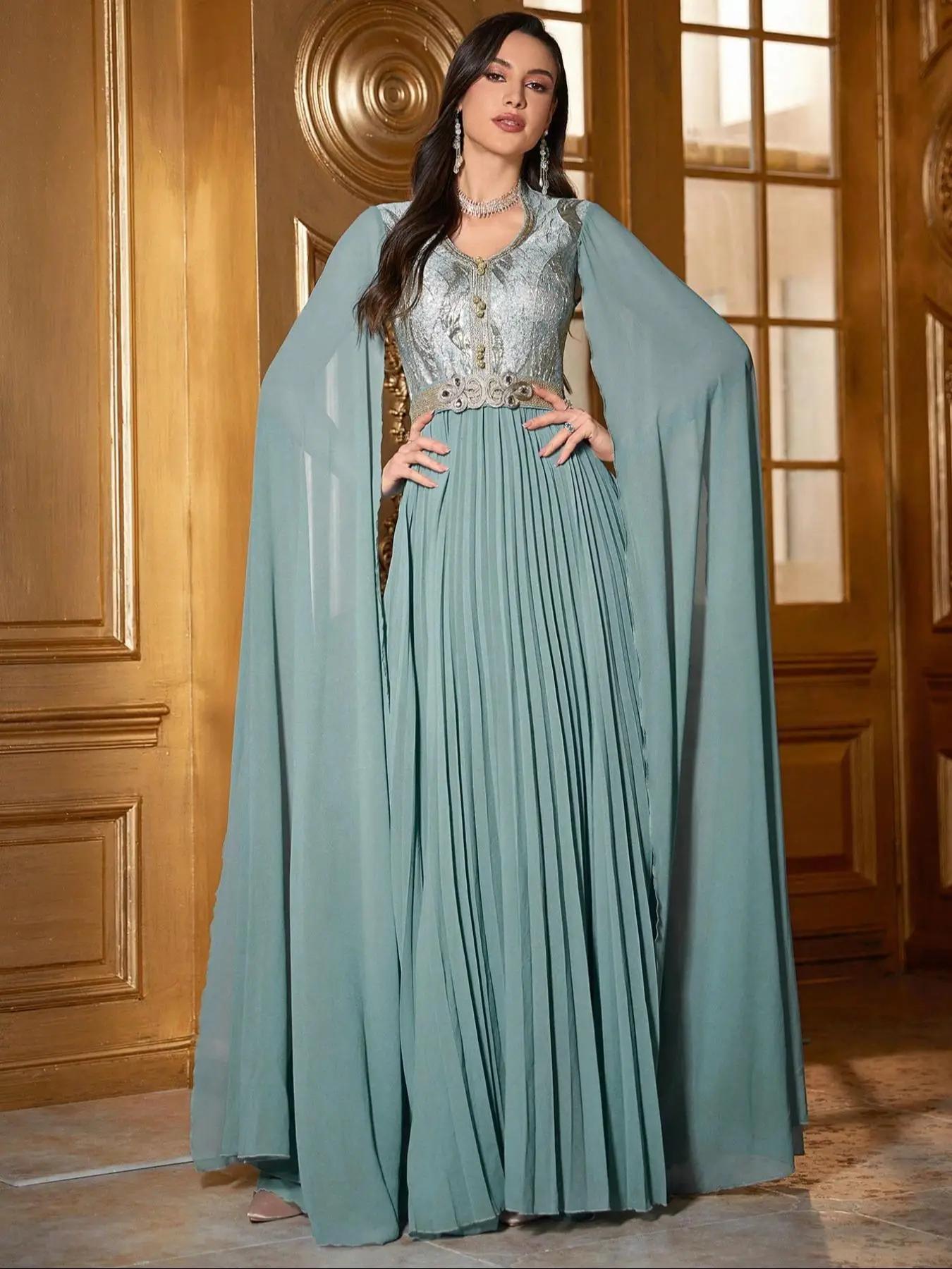 women's Embroidery Cape Sleeve Dress with Belt, Elegant Dress for Party Holiday Wedding Guest, Ladies Spring & Fall Clothes