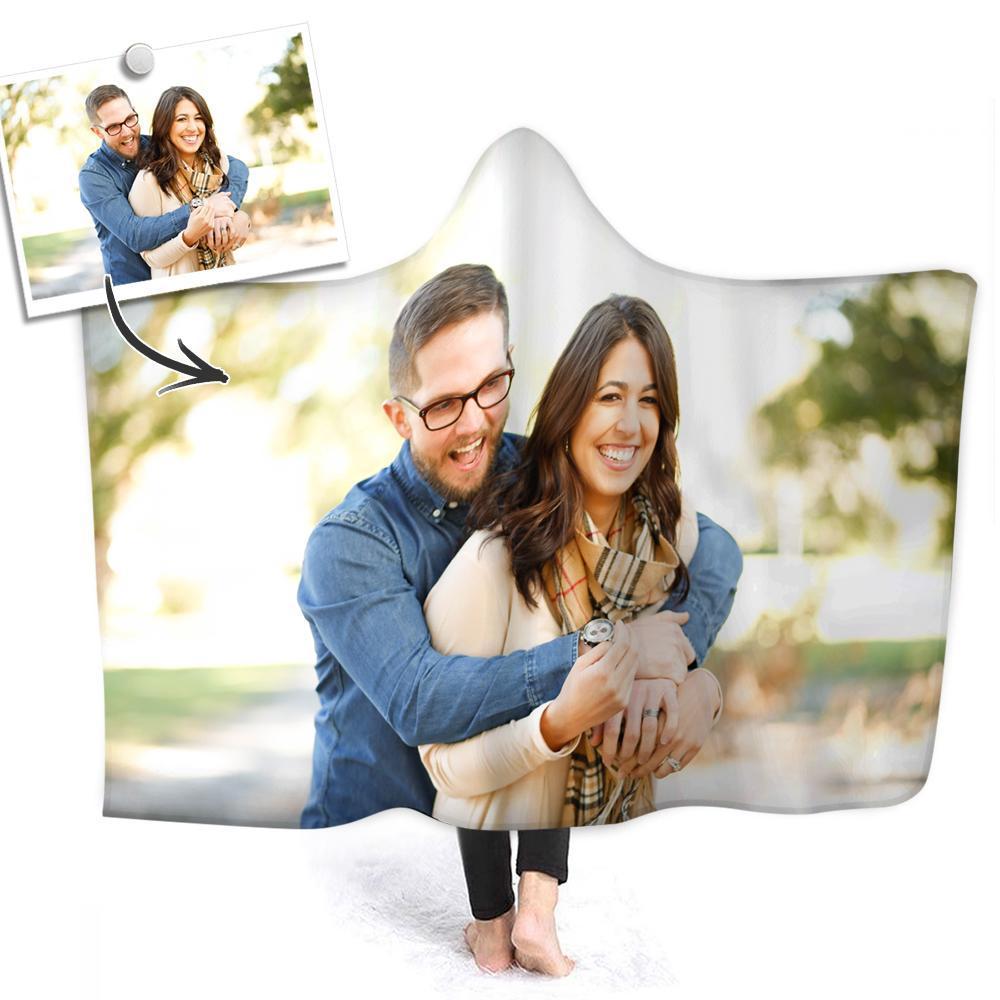 Custom Photo Hooded Blanket Air Conditioning Blanket Wrap with Soft Flannel for Couple