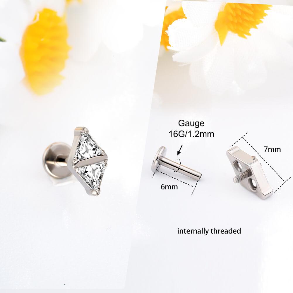 CZ Spike Internally Threaded Titanium Cartilage Stud - Trangle